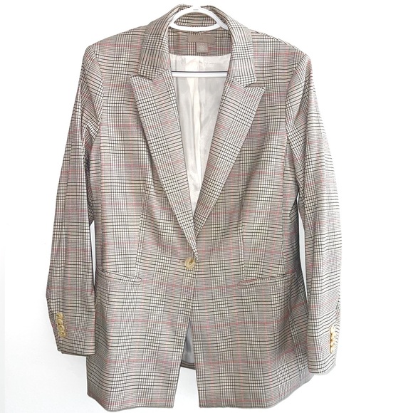 H&M Suit Jacket / Blazer - Grey & Pink Prince of wales design - Size US M - Picture 1 of 3